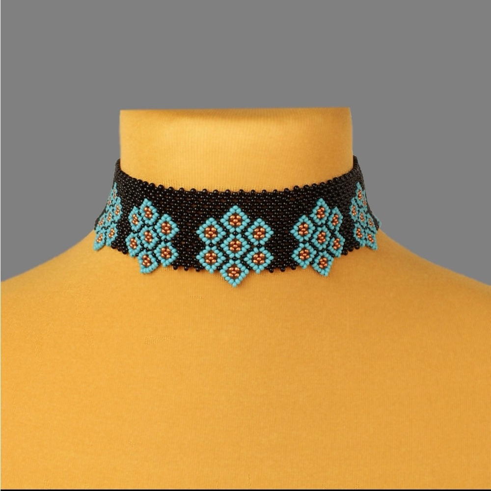 Black and Blue Beaded Choker Necklace